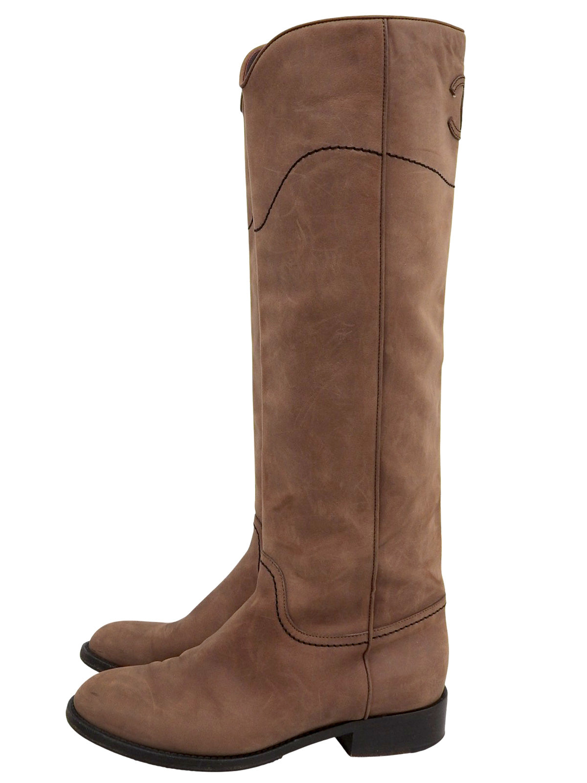 バックCCマークステッチロングブーツ ブラウン