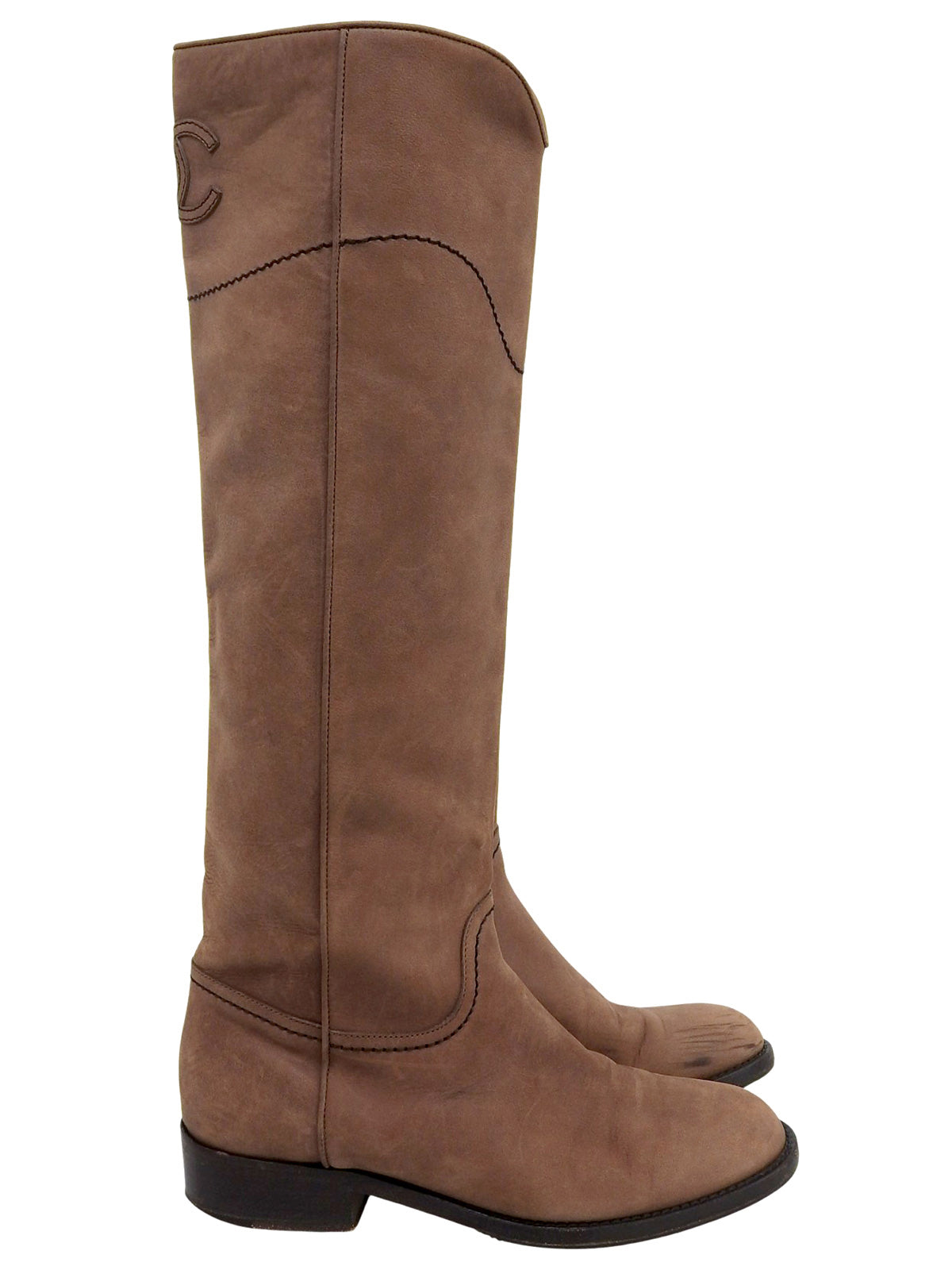 バックCCマークステッチロングブーツ ブラウン