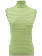 ボーダーパターンノースリーブニットトップス グリーン