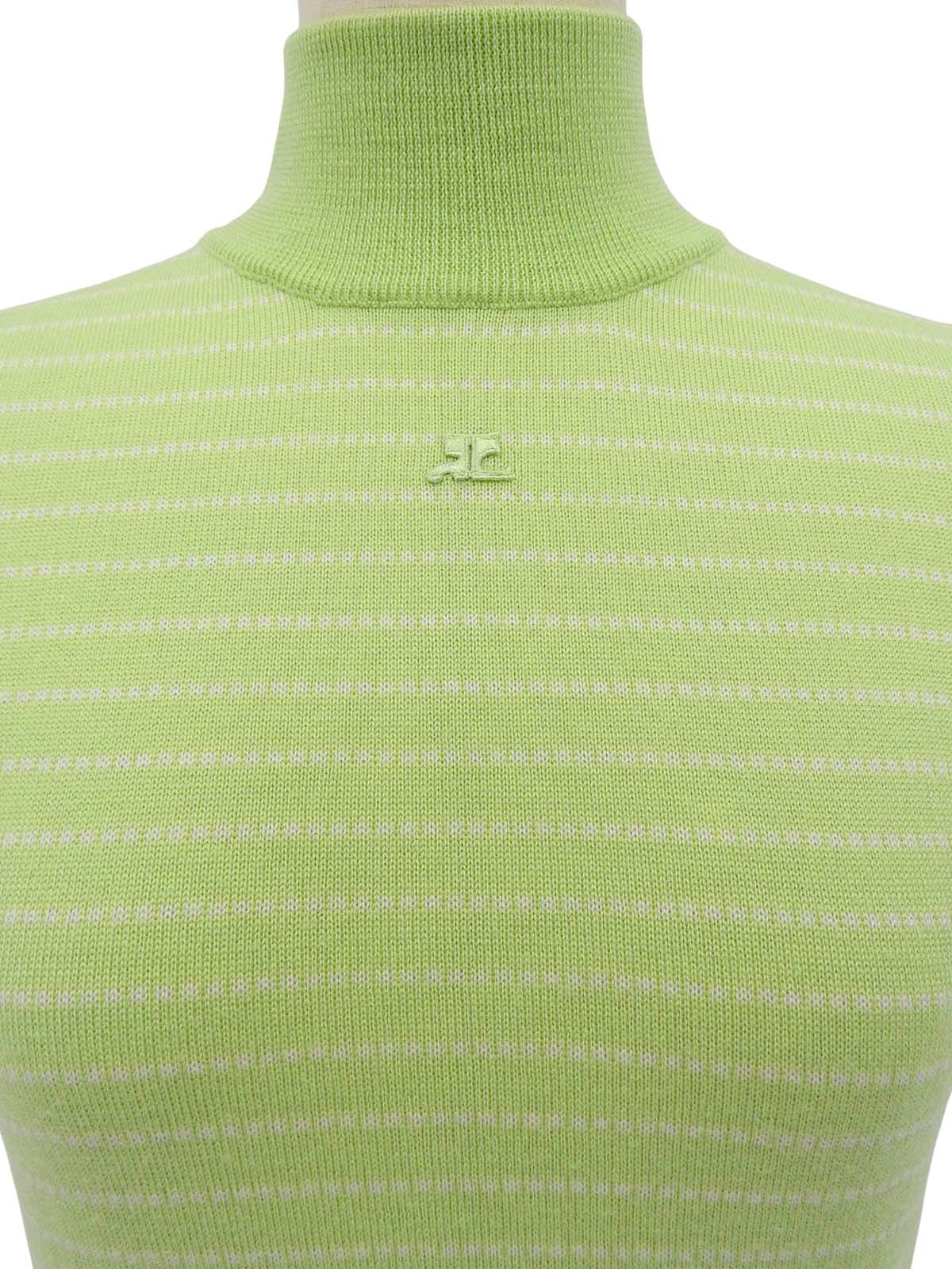 ボーダーパターンノースリーブニットトップス グリーン