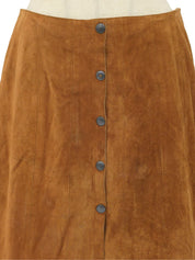 棕色绒面革Logo纽扣半身裙