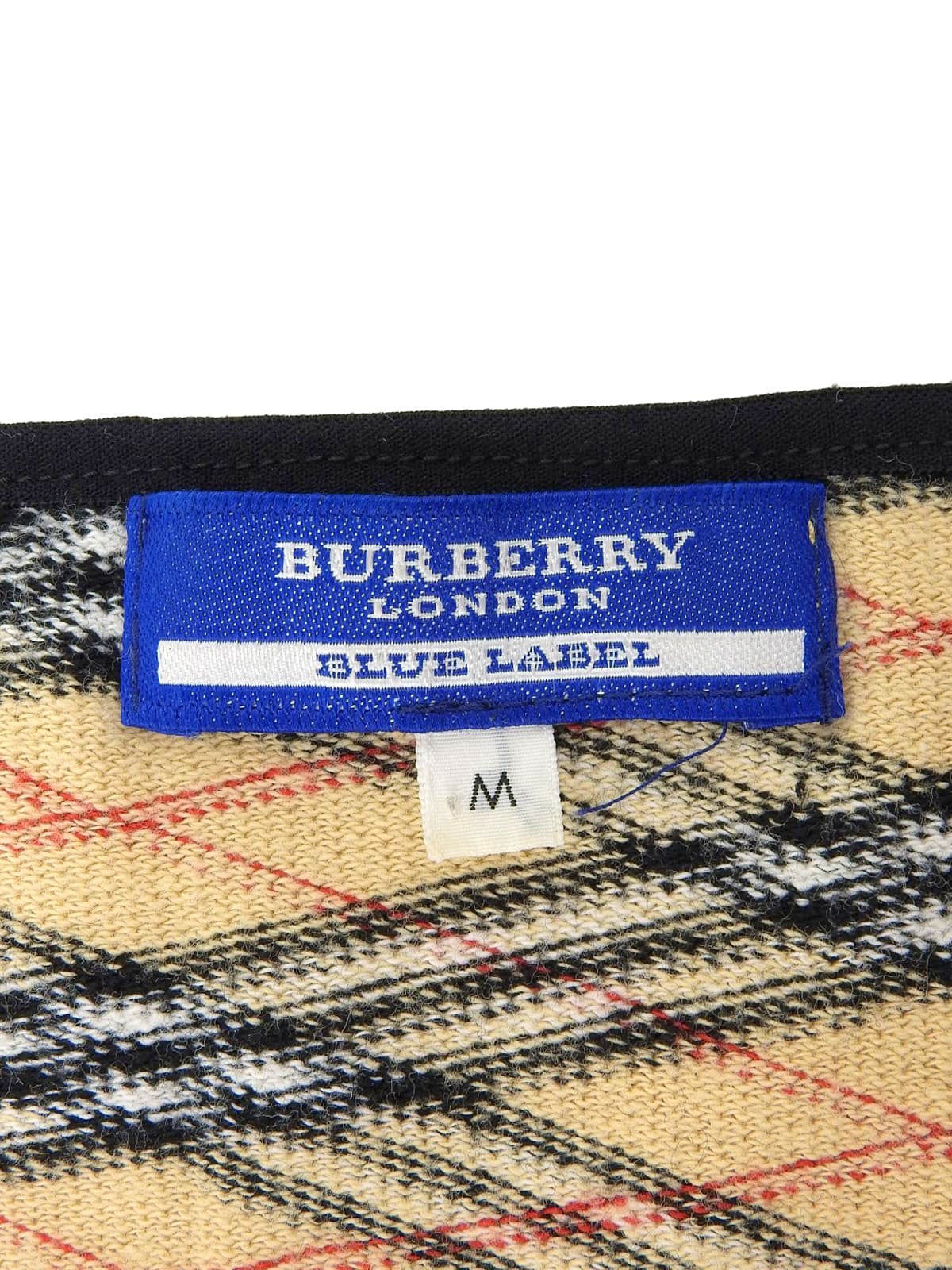 ノバチェックパターンリボン半袖トップス ベージュ