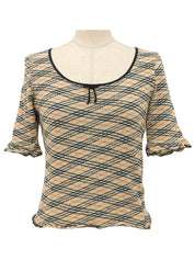 Nova Check Pattern Ribbon Short Sleeve Top in Beige