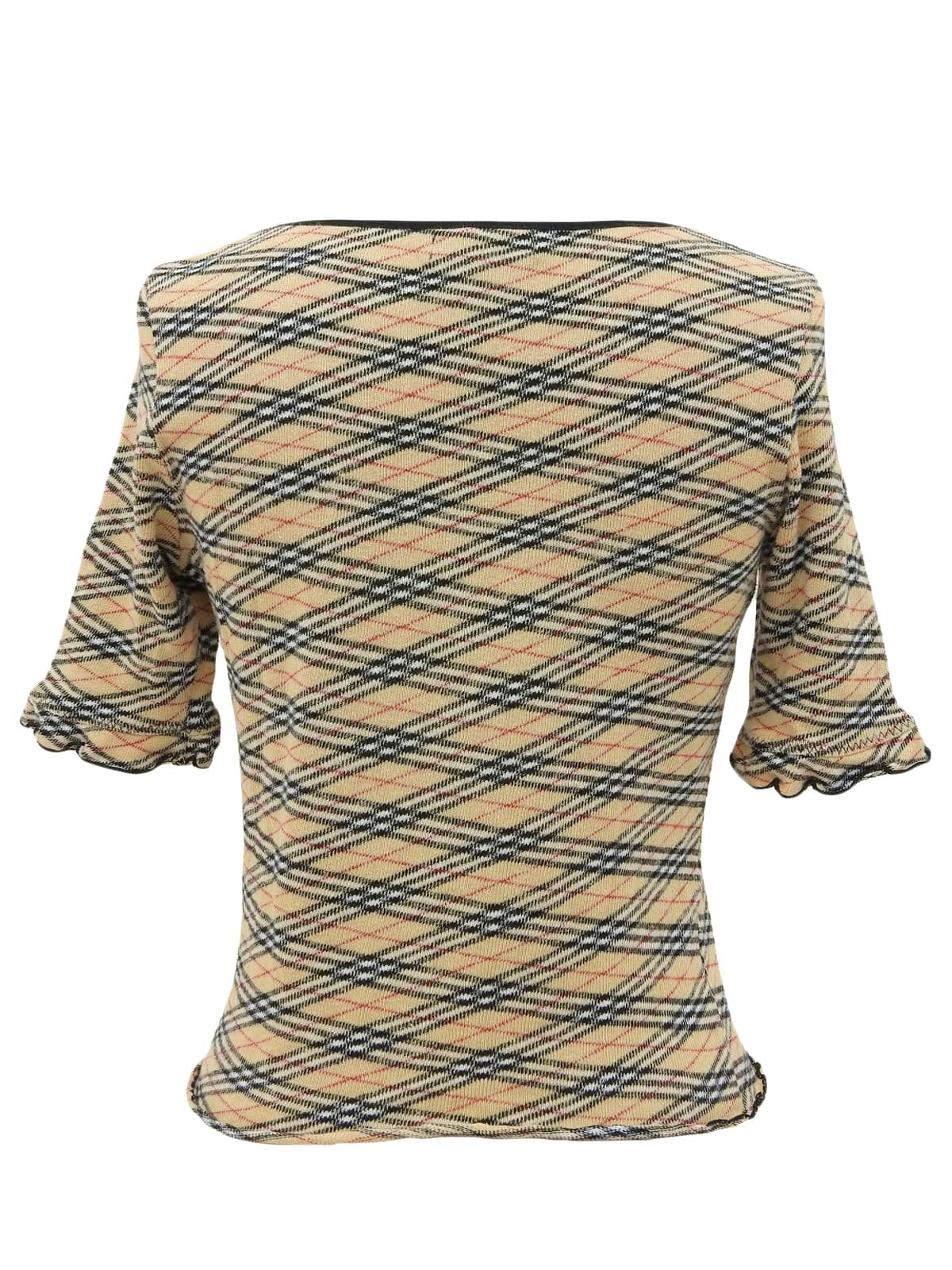 Nova Check Pattern Ribbon Short Sleeve Top in Beige