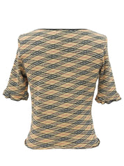 Nova Check Pattern Ribbon Short Sleeve Top in Beige