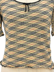 Nova Check Pattern Ribbon Short Sleeve Top in Beige