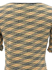 Nova Check Pattern Ribbon Short Sleeve Top in Beige