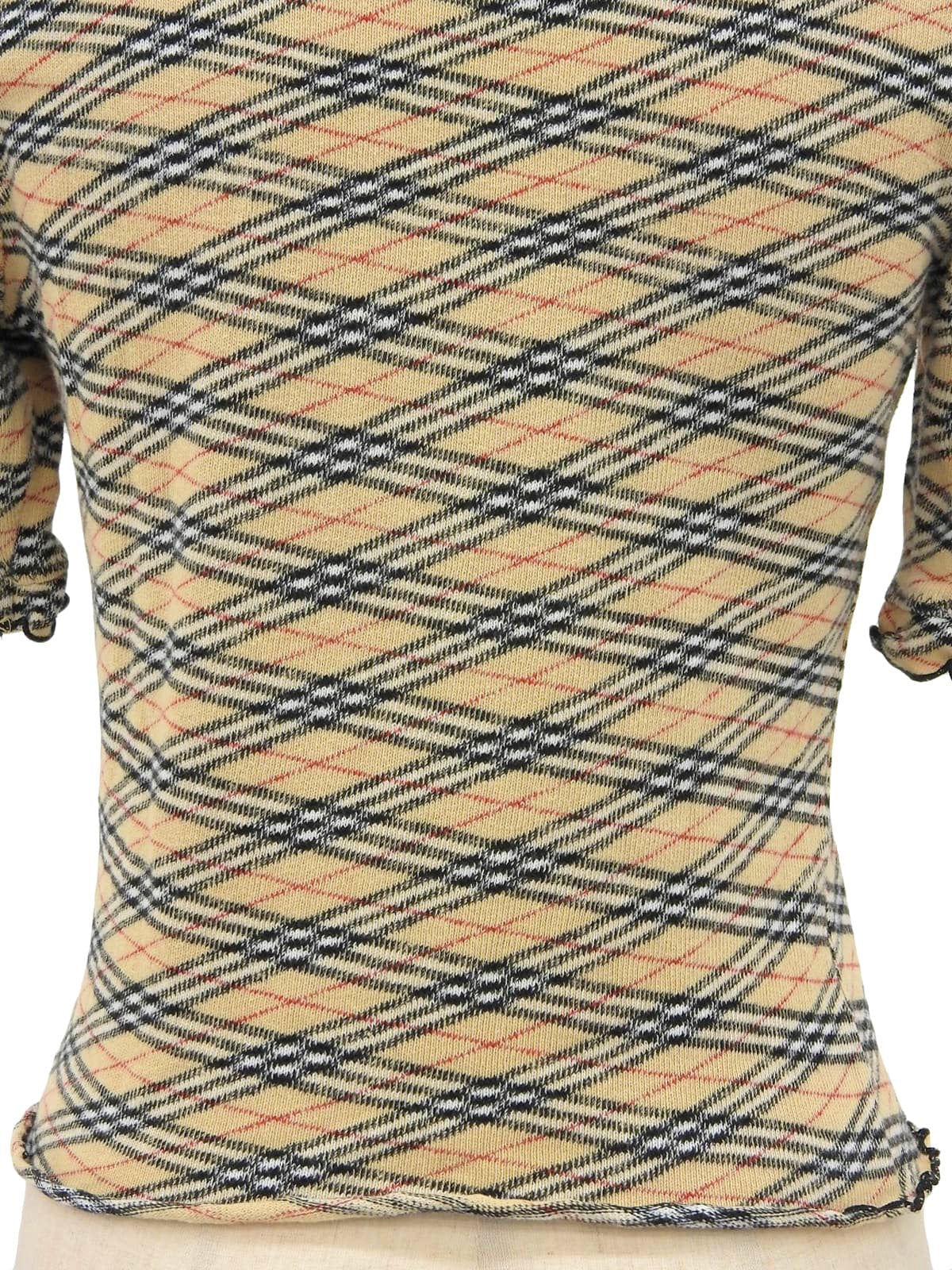 Nova Check Pattern Ribbon Short Sleeve Top in Beige