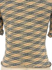 Nova Check Pattern Ribbon Short Sleeve Top in Beige