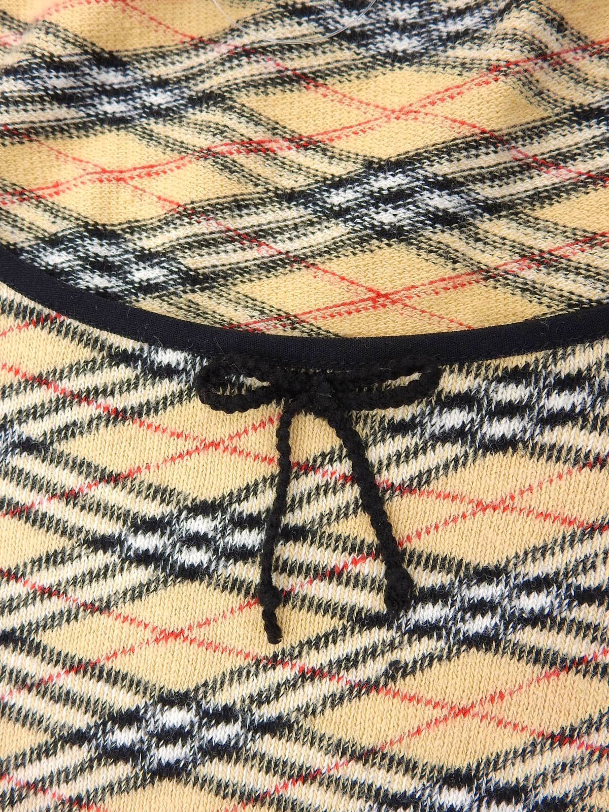 Nova Check Pattern Ribbon Short Sleeve Top in Beige