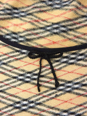 ノバチェックパターンリボン半袖トップス ベージュ