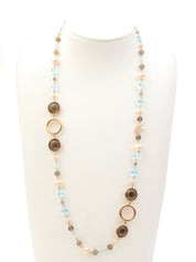 18K Pearl Multi-Stone Long Necklace, Pink Gold