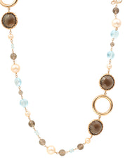 18K Pearl Multi-Stone Long Necklace, Pink Gold