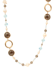 18K Pearl Multi-Stone Long Necklace, Pink Gold