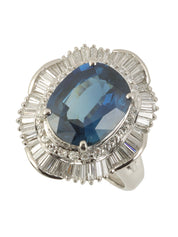 Platinum Sapphire and Diamond Design Ring in Silver/Blue