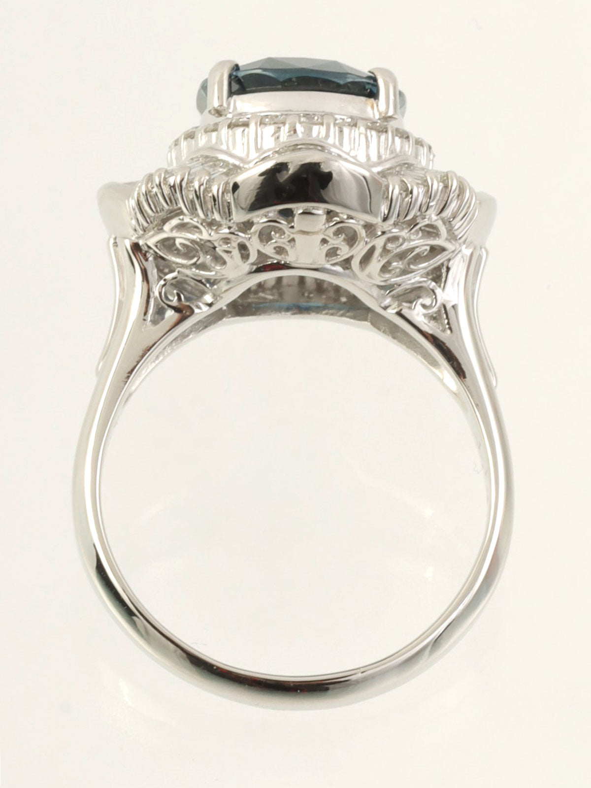 Platinum Sapphire and Diamond Design Ring in Silver/Blue