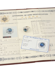 Platinum Sapphire and Diamond Design Ring in Silver/Blue