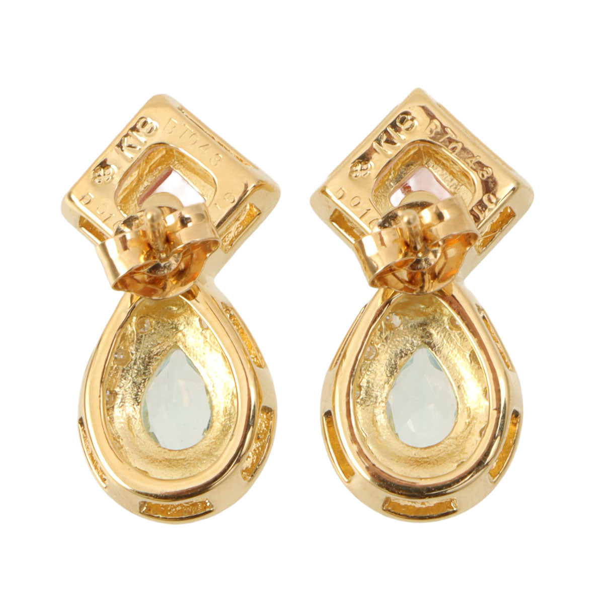 18K Topaz Design Pierced Earrings Gold/Blue/Pink