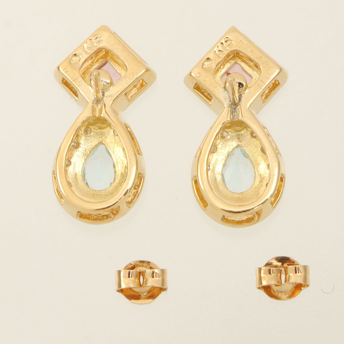 18K Topaz Design Pierced Earrings Gold/Blue/Pink