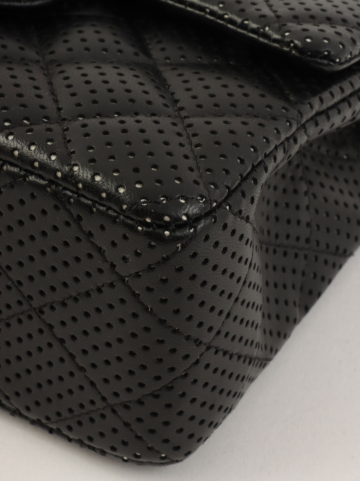 2007 Punched Leather Classic Flap Chain Bag Mini Black