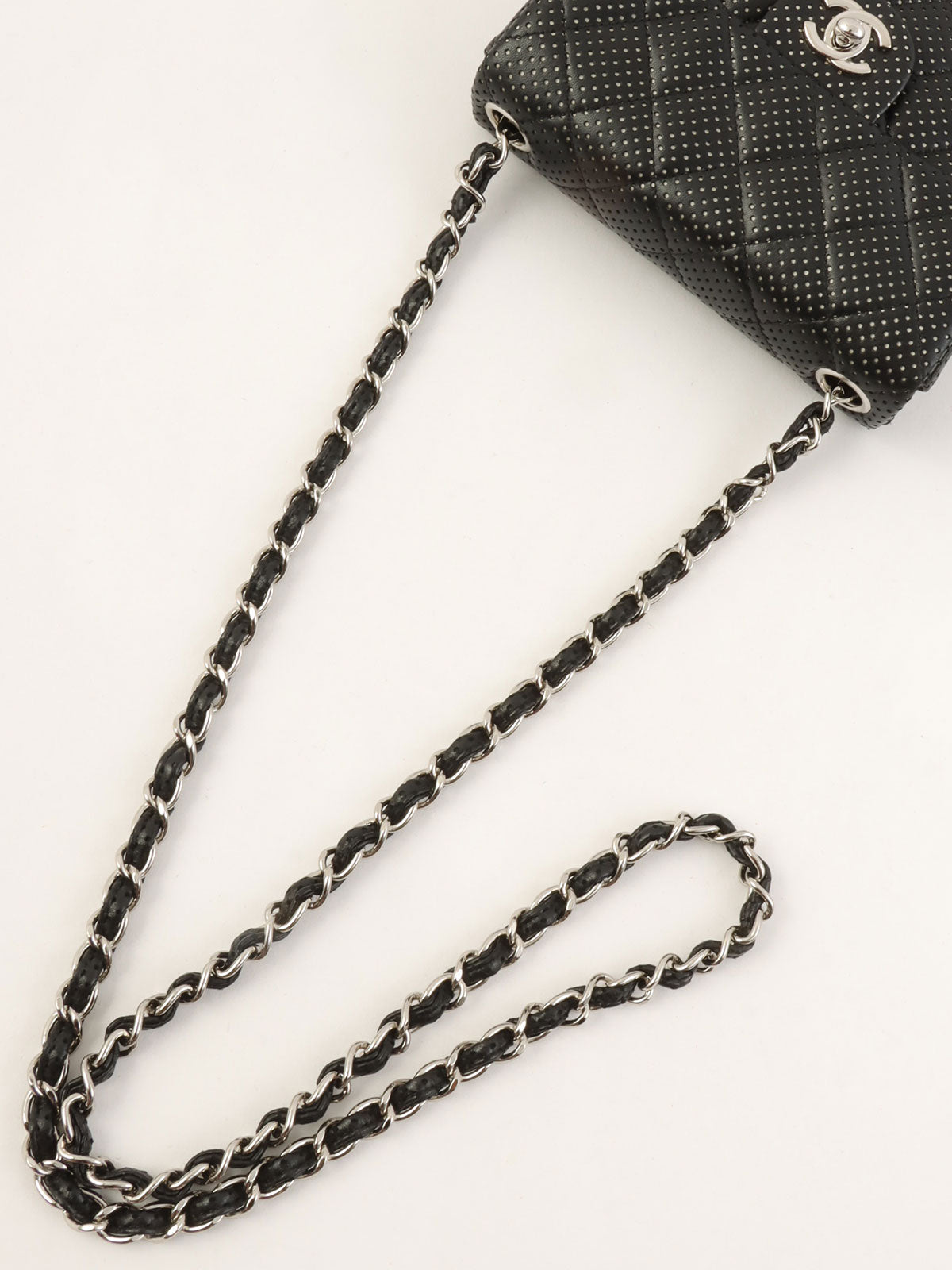 2007 Punched Leather Classic Flap Chain Bag Mini Black