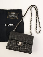 2007 Punched Leather Classic Flap Chain Bag Mini Black