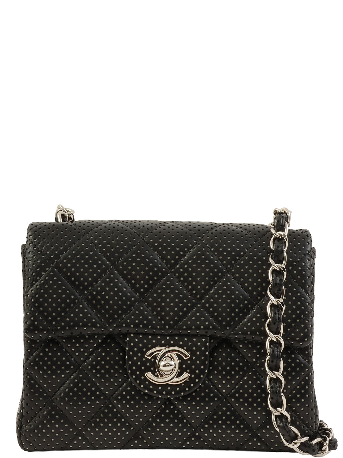 2007 Punched Leather Classic Flap Chain Bag Mini Black