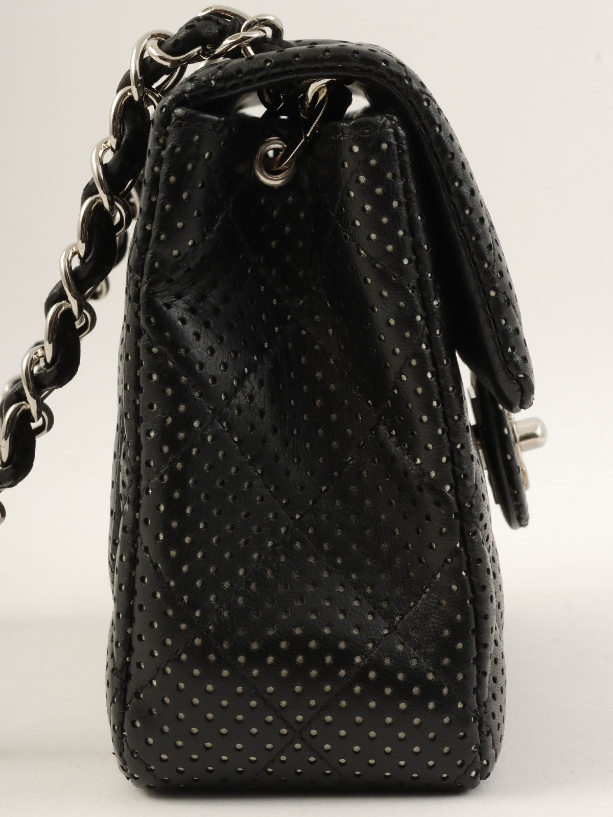 2007 Punched Leather Classic Flap Chain Bag Mini Black
