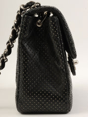 2007 Punched Leather Classic Flap Chain Bag Mini Black