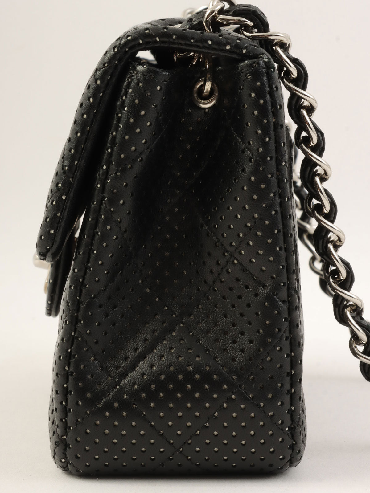2007 Punched Leather Classic Flap Chain Bag Mini Black