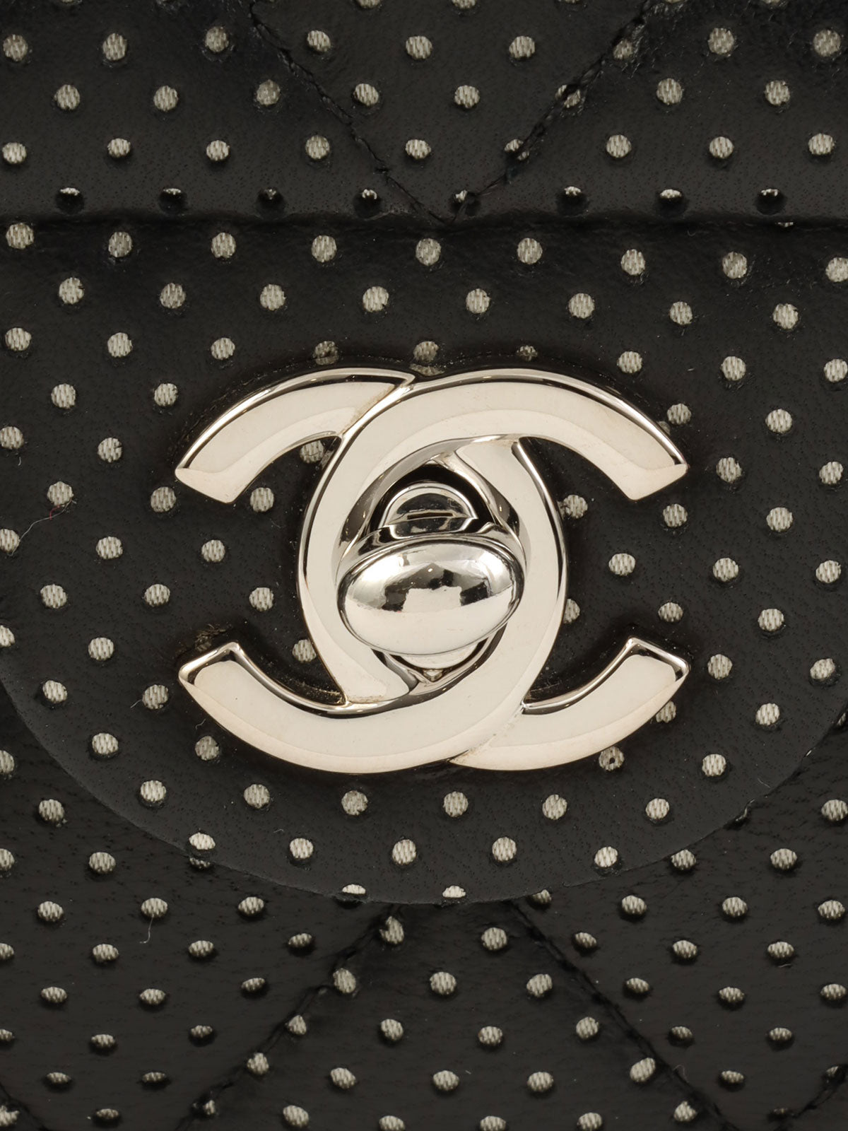 2007 Punched Leather Classic Flap Chain Bag Mini Black