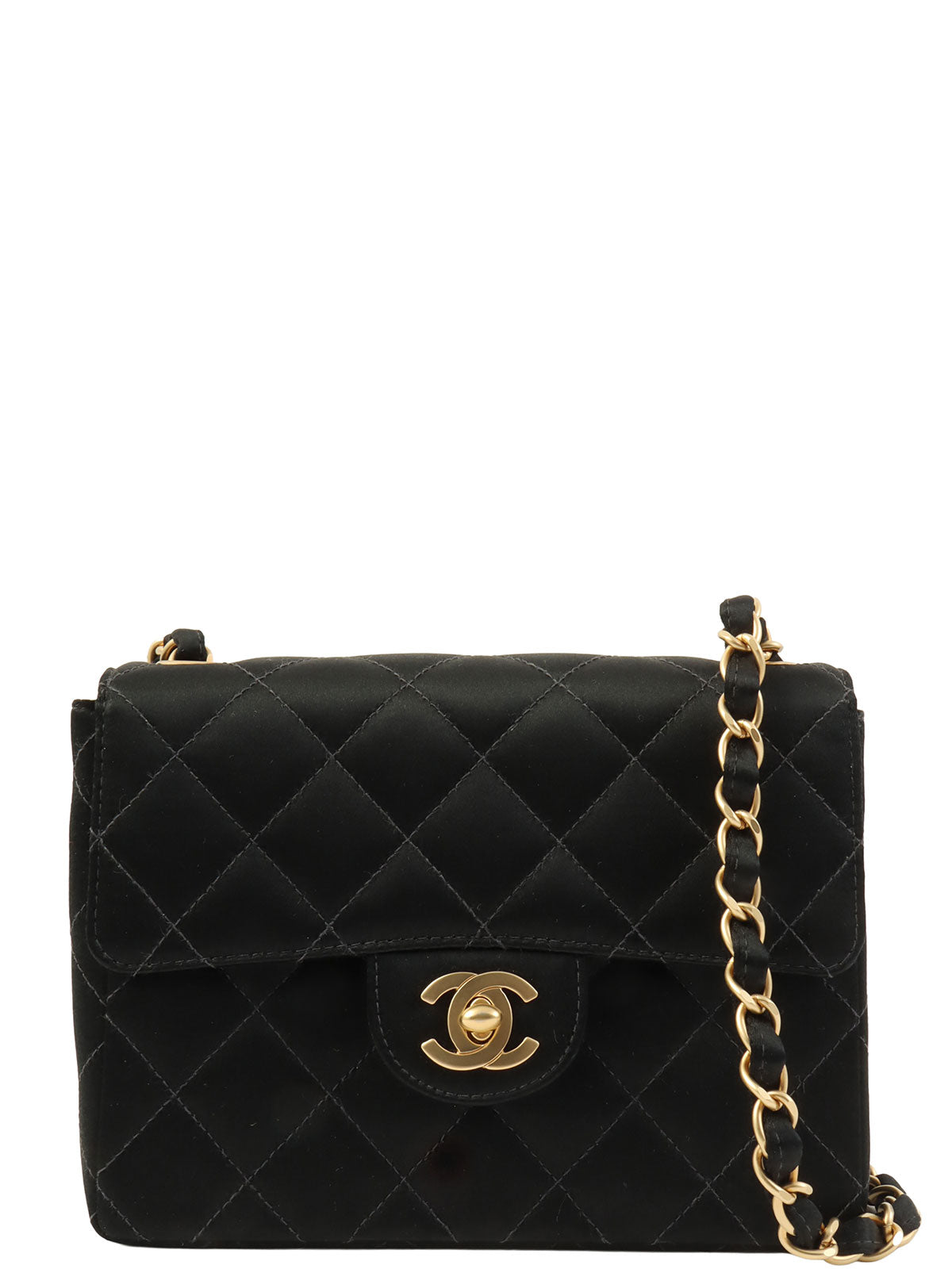 2000 Silk Satin Classic Flap Chain Bag Mini Black
