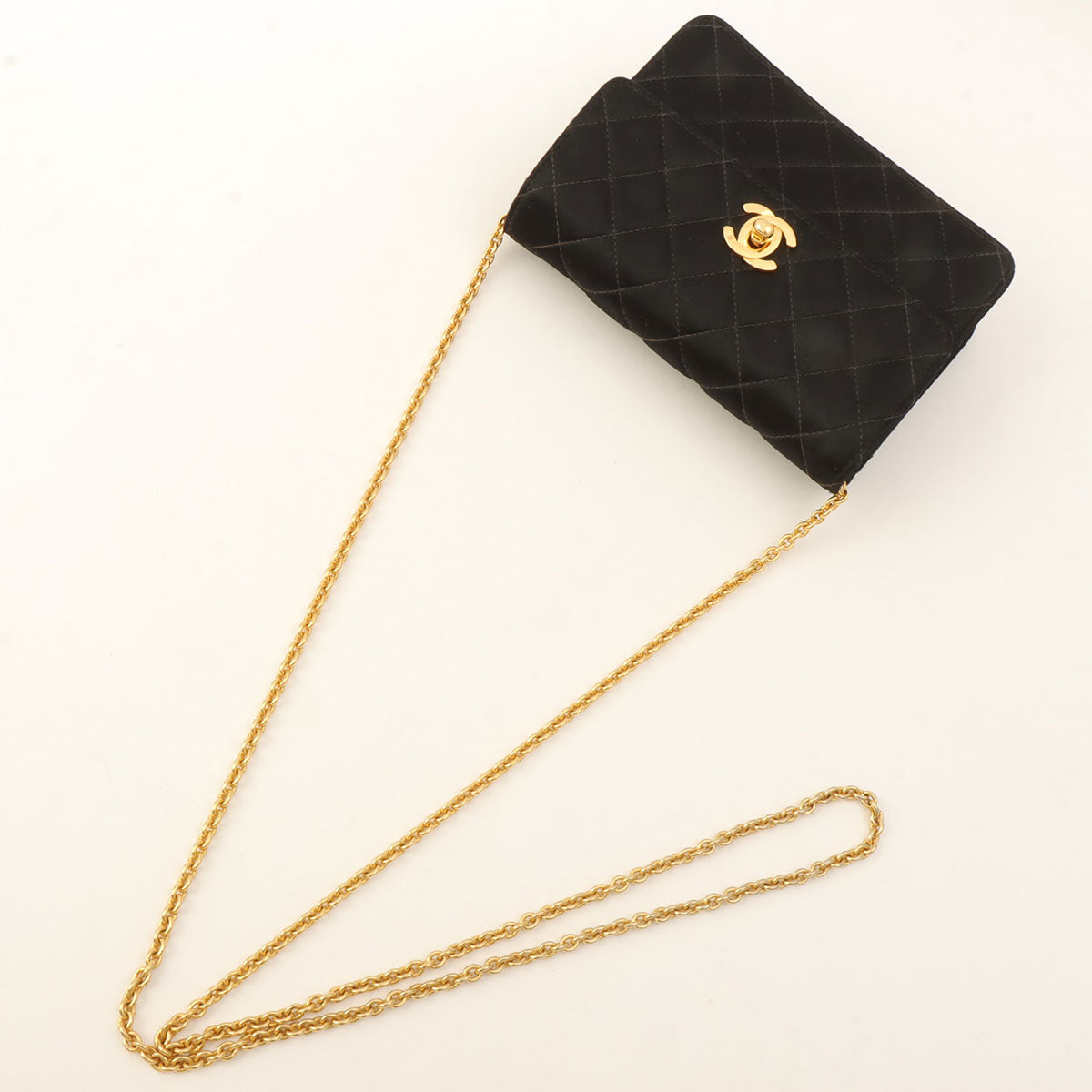 Silk Satin Matelassé Stitch CC Turnlock Chain Shoulder Bag, Black, Circa 1992