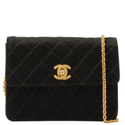 Silk Satin Matelassé Stitch CC Turnlock Chain Shoulder Bag, Black, Circa 1992