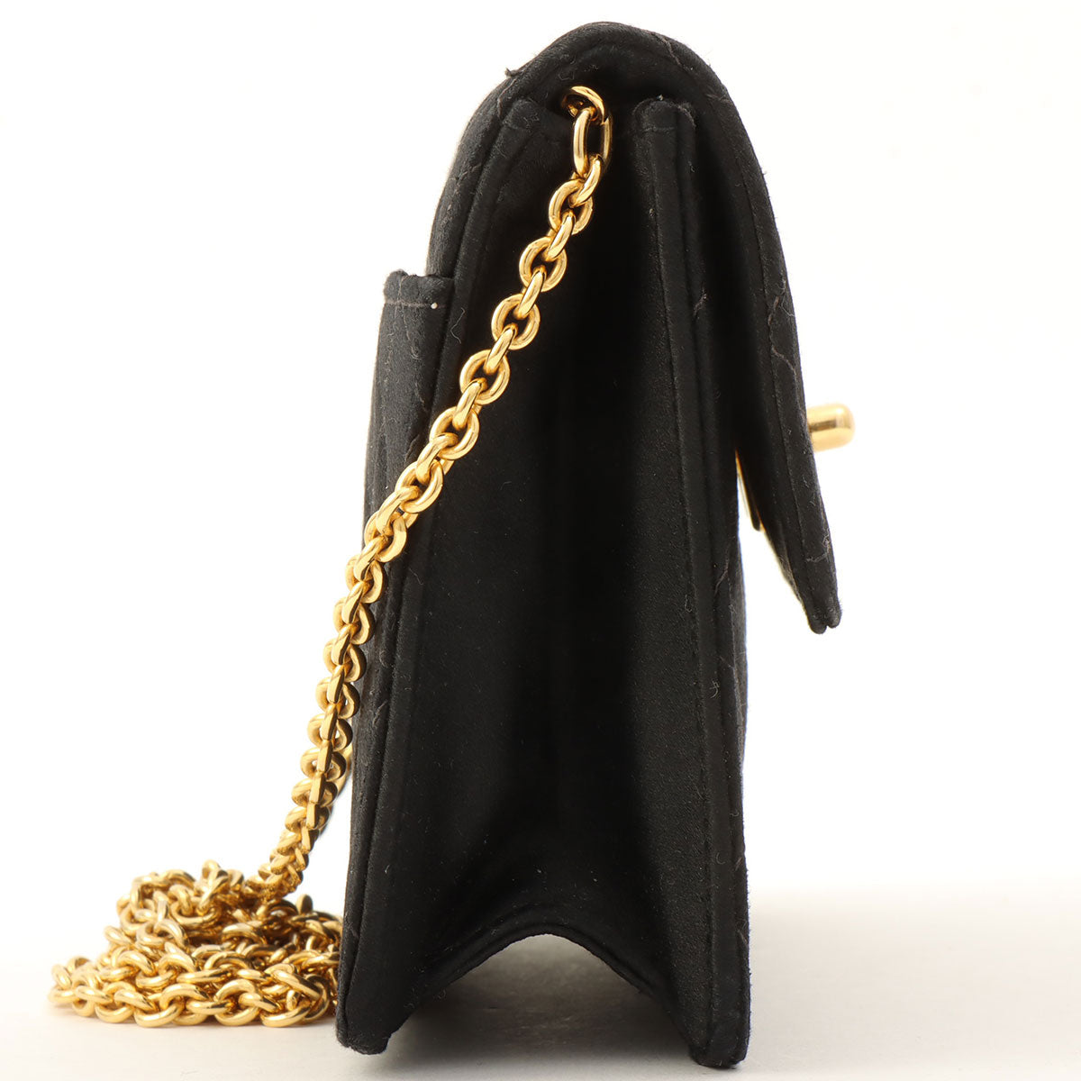 Silk Satin Matelassé Stitch CC Turnlock Chain Shoulder Bag, Black, Circa 1992