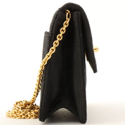 Silk Satin Matelassé Stitch CC Turnlock Chain Shoulder Bag, Black, Circa 1992