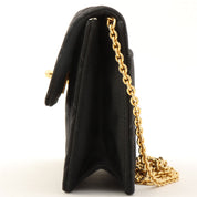 Silk Satin Matelassé Stitch CC Turnlock Chain Shoulder Bag, Black, Circa 1992