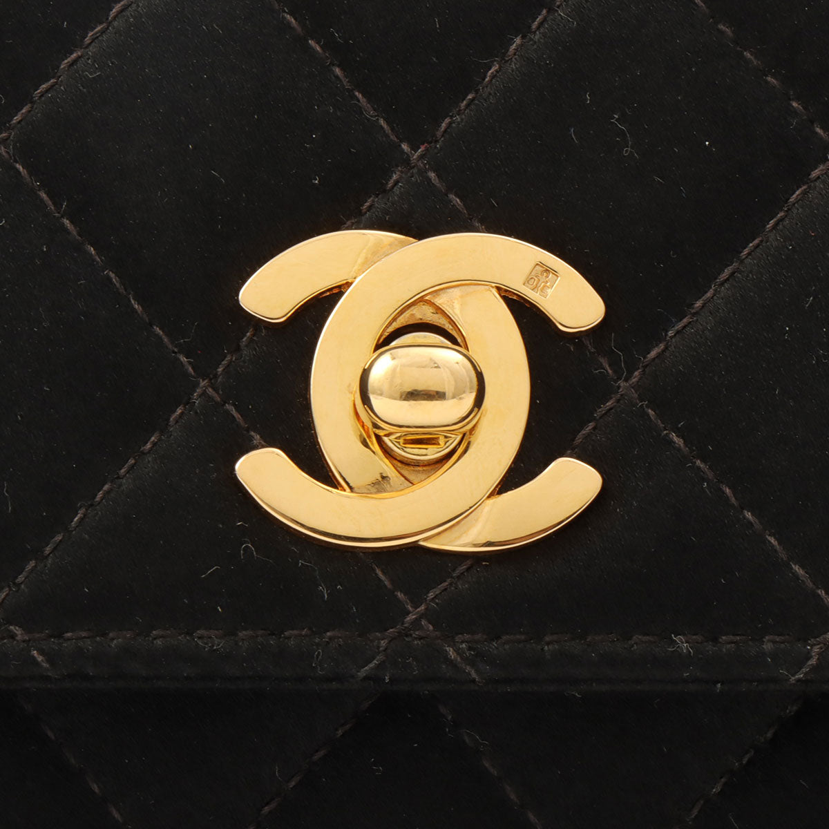Silk Satin Matelassé Stitch CC Turnlock Chain Shoulder Bag, Black, Circa 1992