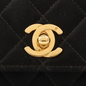 Silk Satin Matelassé Stitch CC Turnlock Chain Shoulder Bag, Black, Circa 1992
