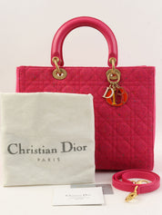 Tweed Lady Dior Cannage Stitch 2-Way Bag L Pink