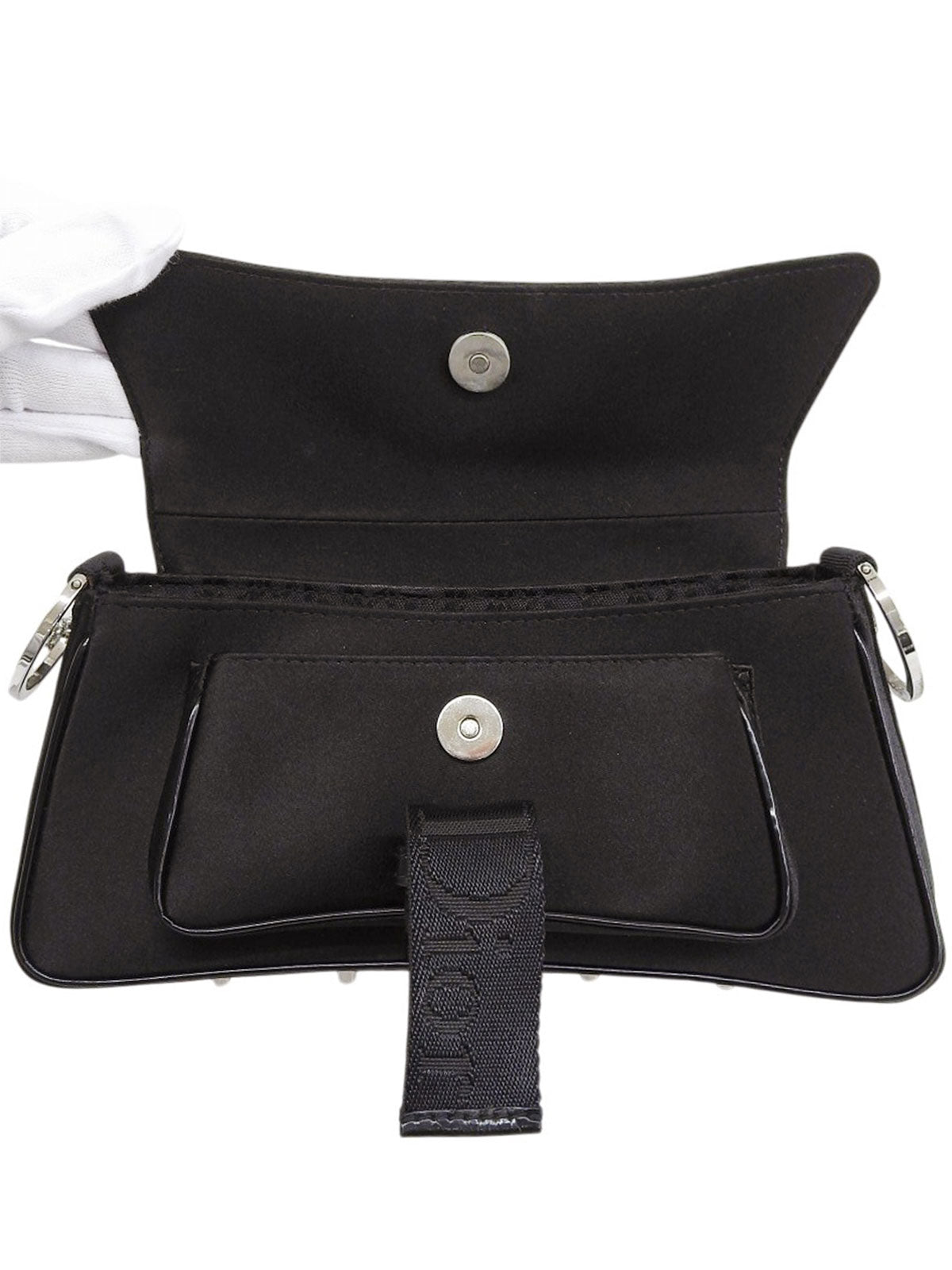 Satin Rhinestone Chain Handbag in Black