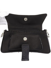 Satin Rhinestone Chain Handbag in Black