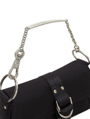 Satin Rhinestone Chain Handbag in Black