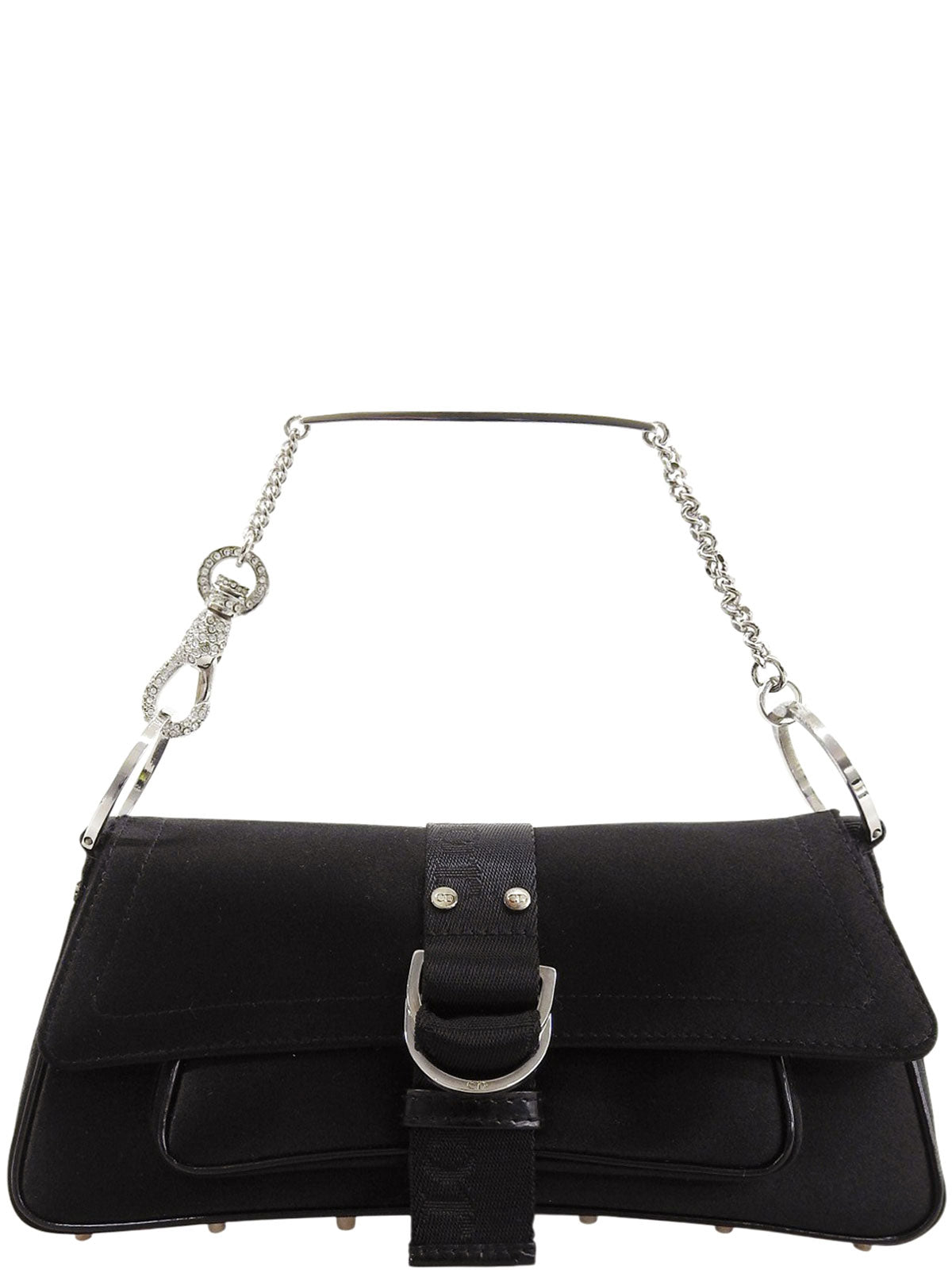 Satin Rhinestone Chain Handbag in Black