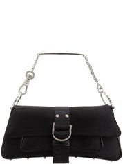 Satin Rhinestone Chain Handbag in Black
