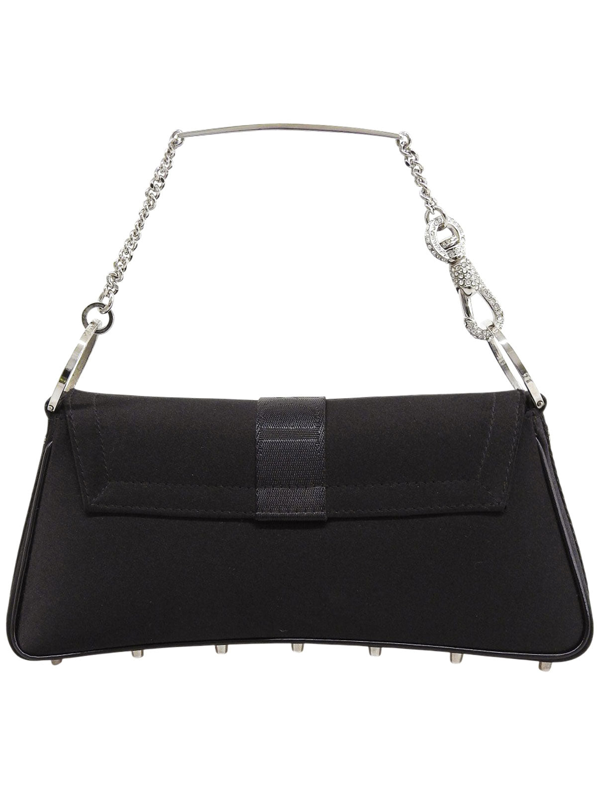 Satin Rhinestone Chain Handbag in Black