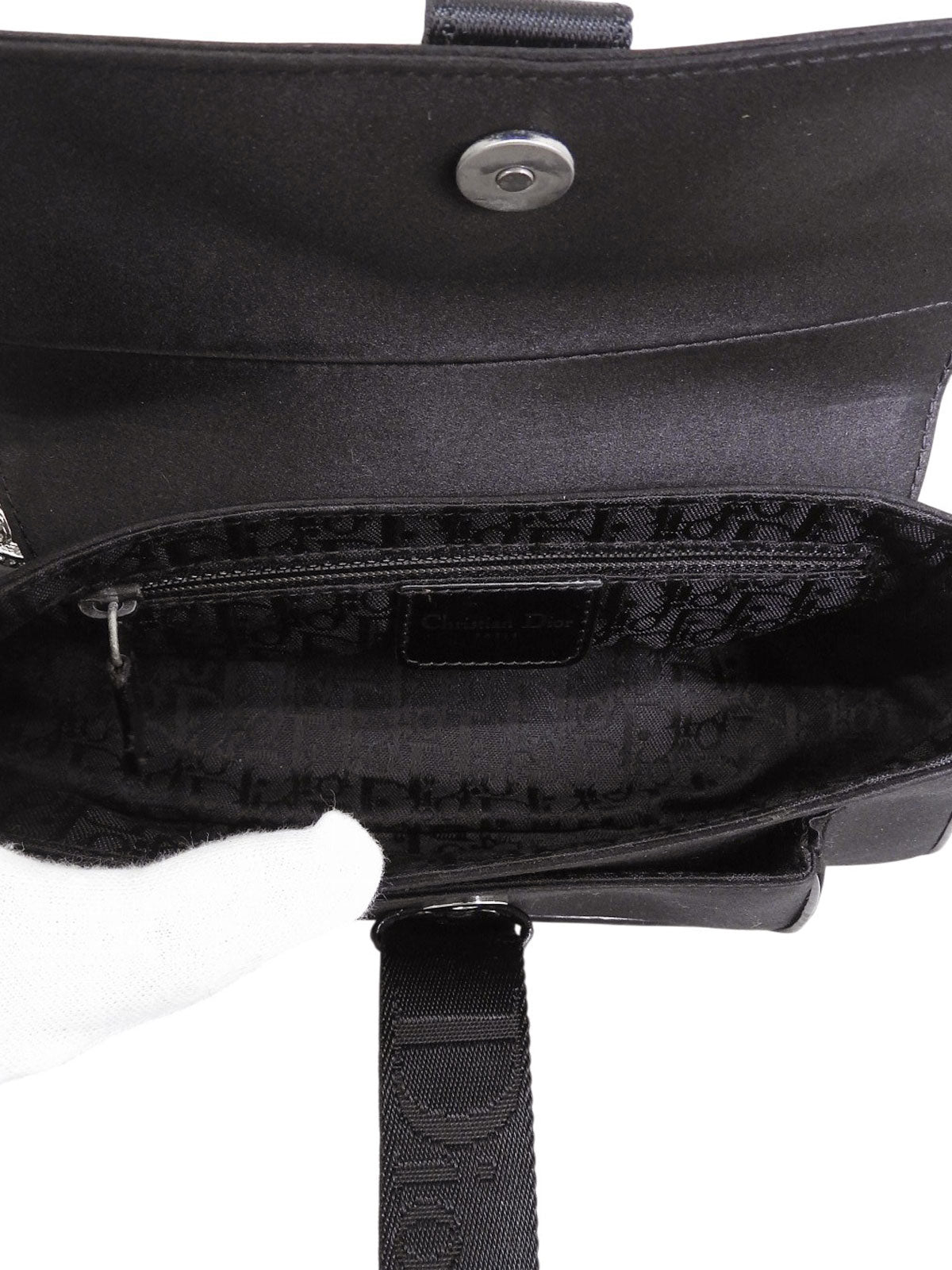 Satin Rhinestone Chain Handbag in Black