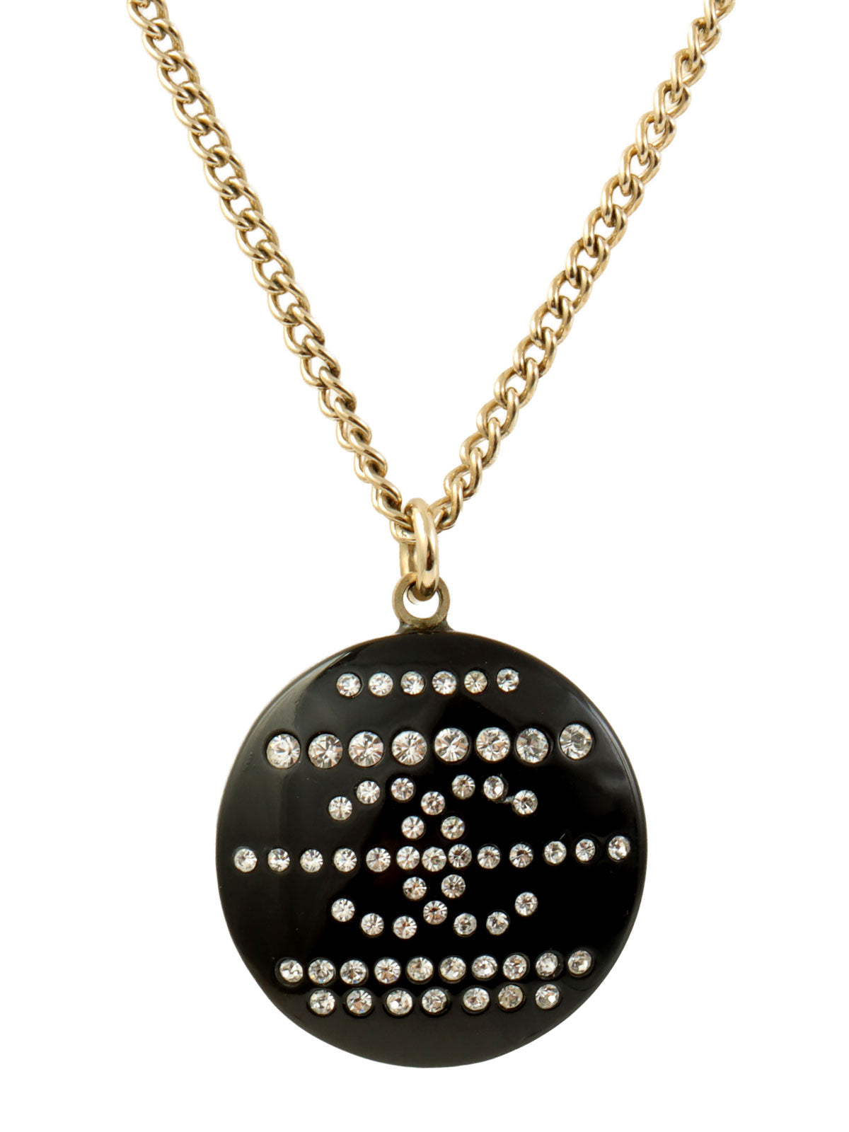 2009 Rhinestone Round CC Mark Design Necklace in Gold/Black