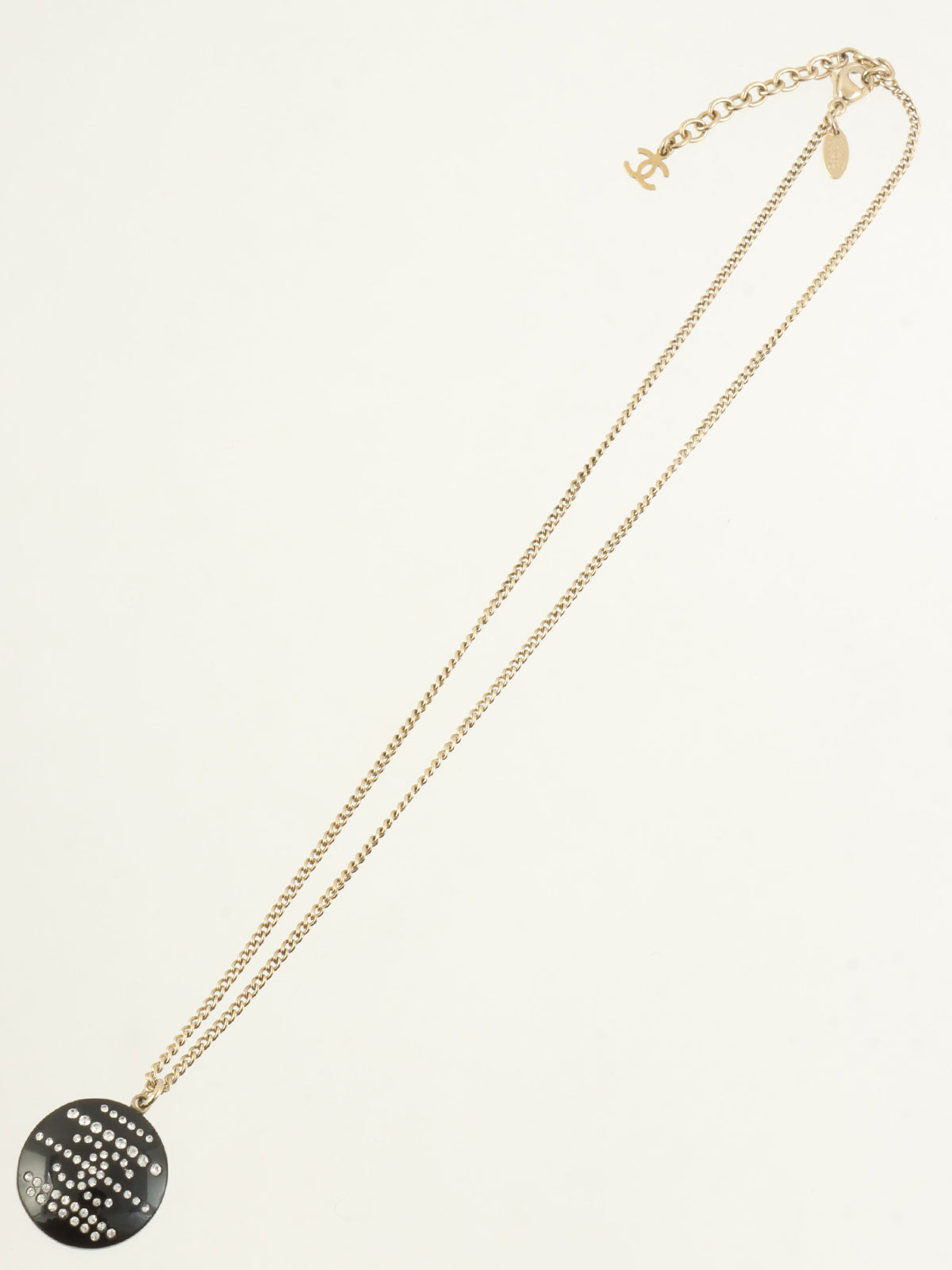 2009年製 ラインストーンラウンドCCマークデザインネックレス ゴールド/ブラック