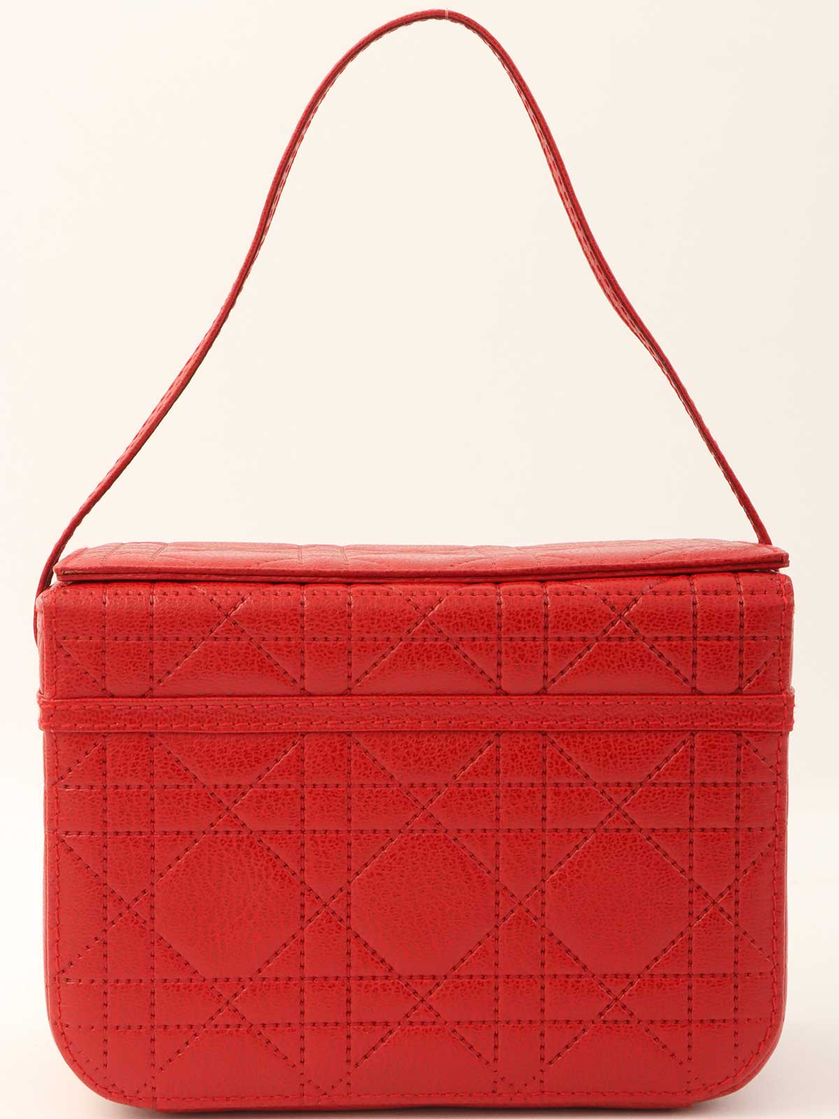 红色藤格纹缝线化妆包